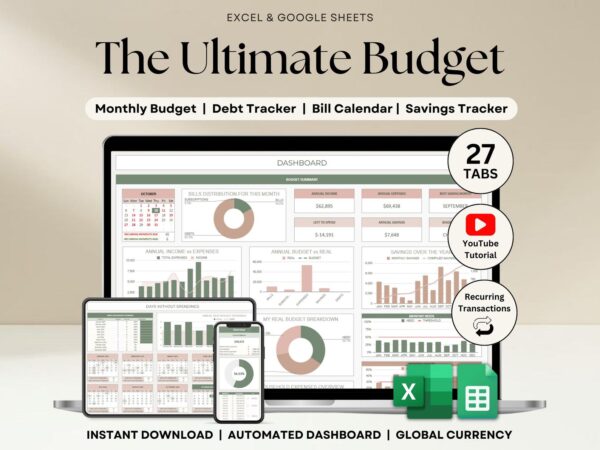 Ultimate Annual Budget Planner Spreadsheet Excel Google Sheets Monthly Budget