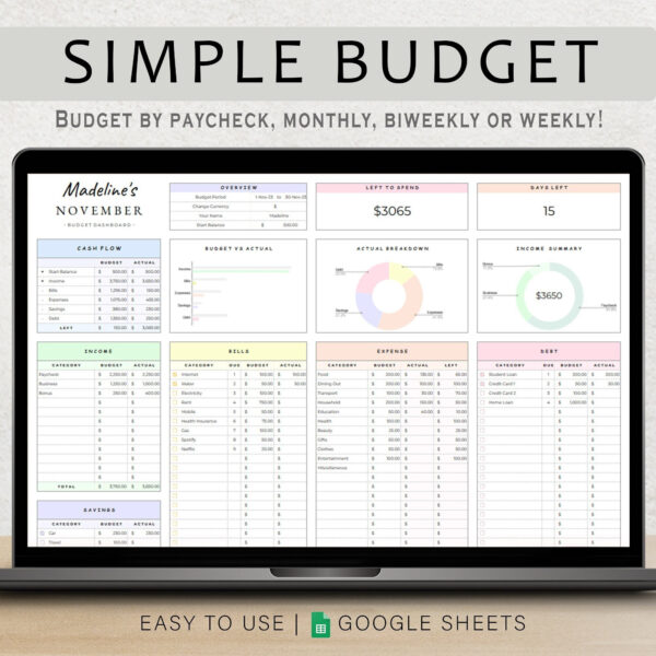 Budget Planner Spreadsheet Google Sheet & Excel Weekly, Biweekly, Monthly, Or Paycheck + BONUS