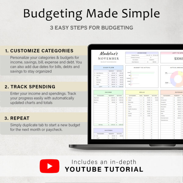 Budget Planner Spreadsheet Google Sheet & Excel Weekly, Biweekly, Monthly, Or Paycheck + BONUS - Image 4