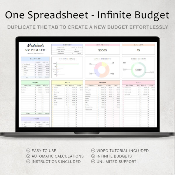 Budget Planner Spreadsheet Google Sheet & Excel Weekly, Biweekly, Monthly, Or Paycheck + BONUS - Image 9