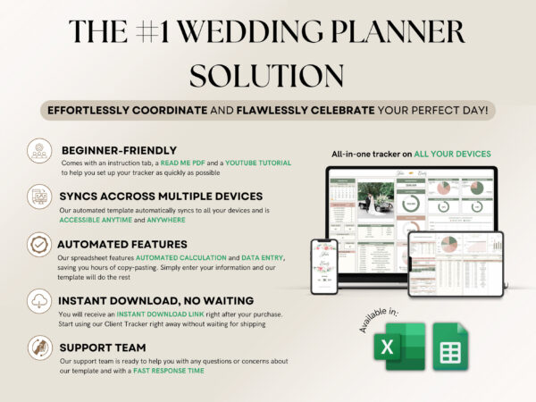 The Ultimate Wedding Planner Spreadsheet Google Sheets & Excel + BONUS - Image 7