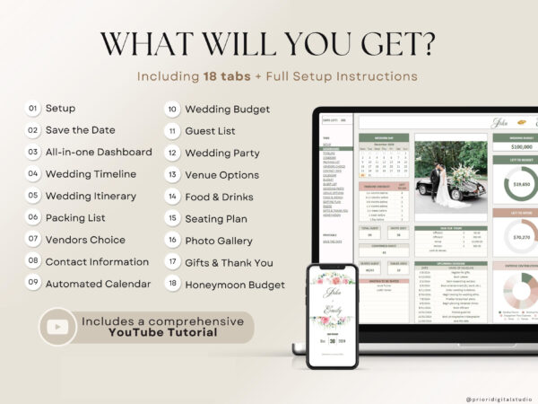 The Ultimate Wedding Planner Spreadsheet Google Sheets & Excel + BONUS - Image 10