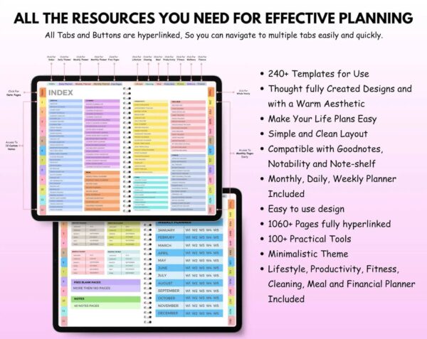 All-in-One Digital Planner 2025, 2026, 2027 – Goodnotes Planner, Apple Google Calendar + Bonus 50+ Templants planners - Image 4