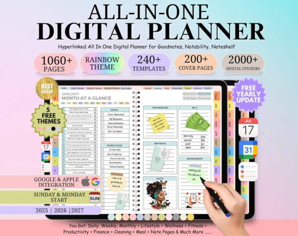 All-in-One Digital Planner 2025, 2026, 2027 – Goodnotes Planner, Apple Google Calendar + Bonus 50+ Templants planners - Image 2