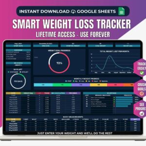 Weight Loss Tracker Spreadsheet Google Sheets Dark Weight Loss Planner Weekly weight watchers Body Measurement Log Weight Journal Template