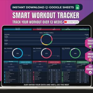 Workout Planner Google Sheets Dark Exercise Tracker Spreadsheet Fitness Template Gym Weightlifting Planner Training Progress Mentoring