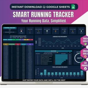 Running Tracker Spreadsheet Google Sheets Template Marathon Training Log Pace Calculator Running Journal Dark Tracker Cardio Workout Planner