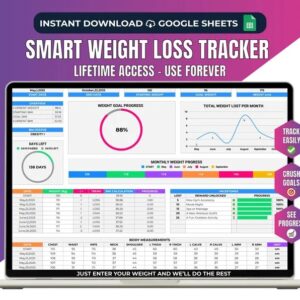 Weight Loss Tracker Spreadsheet White Weight Loss Planner Weekly weight watchers Body Measurement Log Weight Journal Template